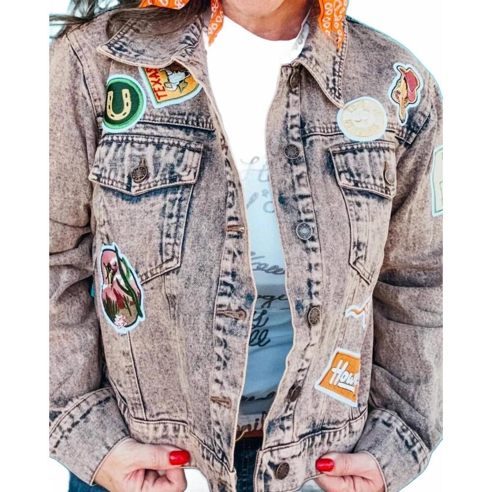 NEW BLUE B savannah antique washed western patch denim jacket in blue